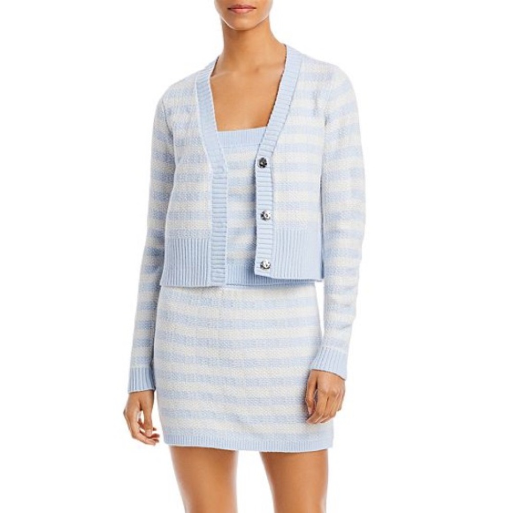 AQUA blue knit cardigan and skirt set